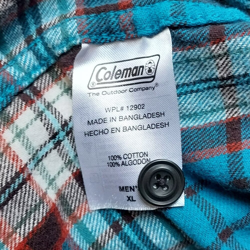 Coleman teal and red plaid flannel shirt - Picture 6 of 7